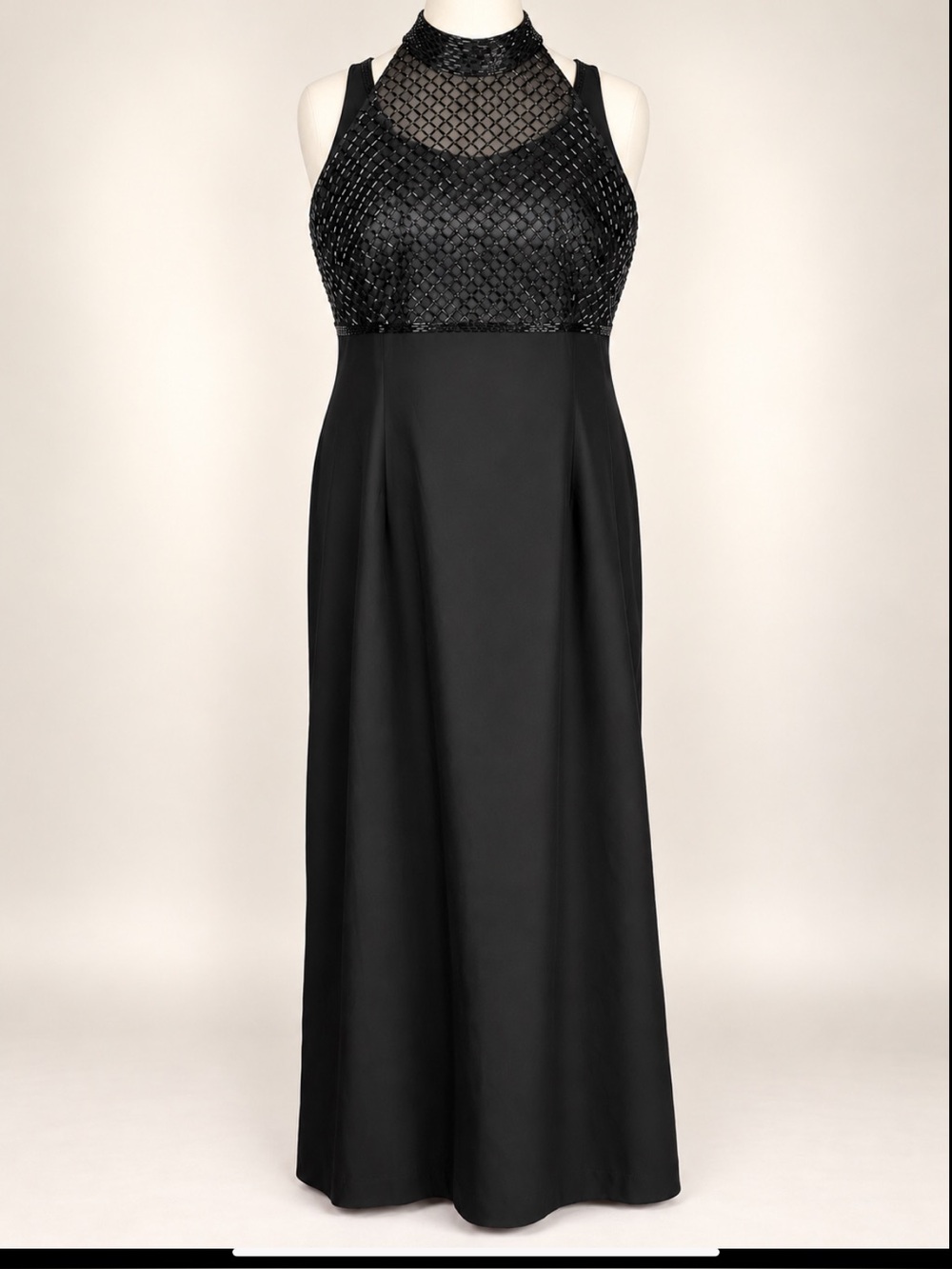 Vintage Y2K Ben Marc International 908 Black Beaded Criss Cross Formal Gown 18 N